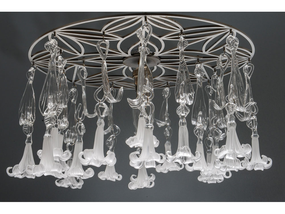 handmade glass chandelier with white lilies