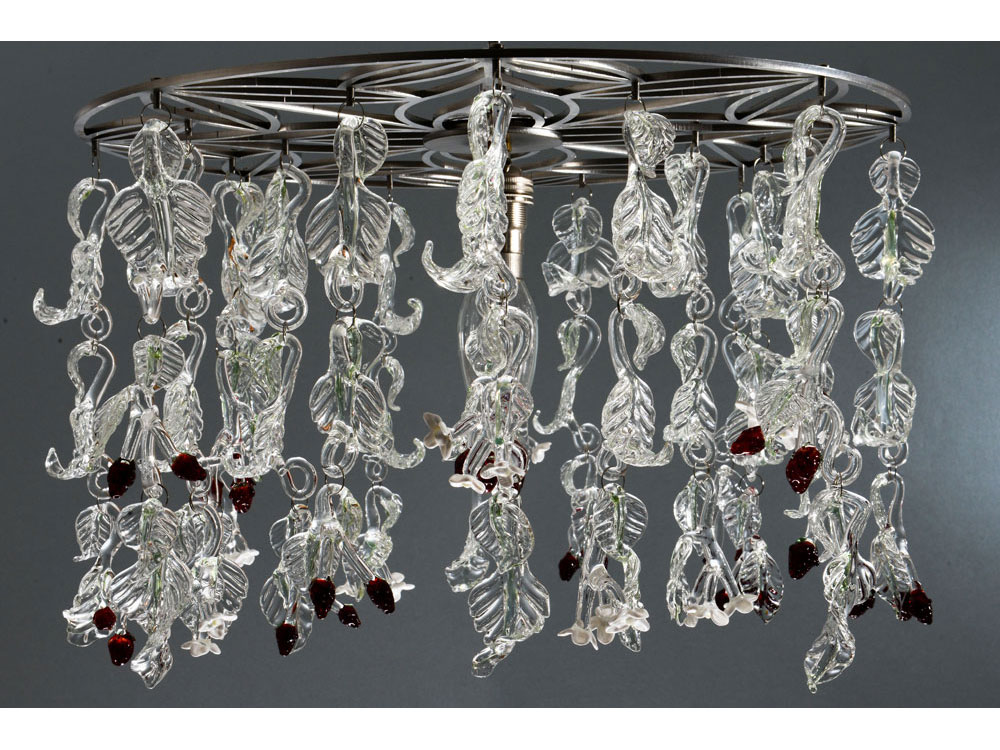 Glass chandelier with strawberry flowers and berries
