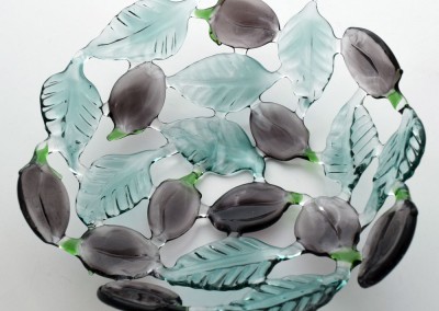 Handmade glass fruit bowl with damsons