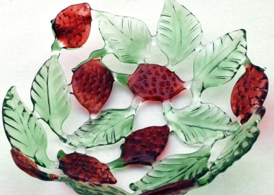 Handmade glass fruit bowl with strawberries