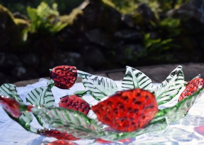 Handmade glass fruit bowl with strawberries